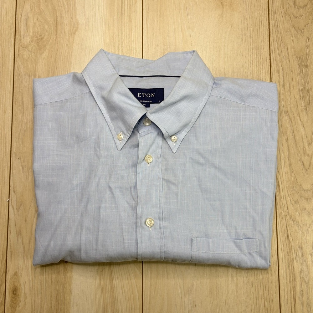 Eton Contemporary Men's Button Down Dress Shirt Cotton Blue Size 46/18 XXL
